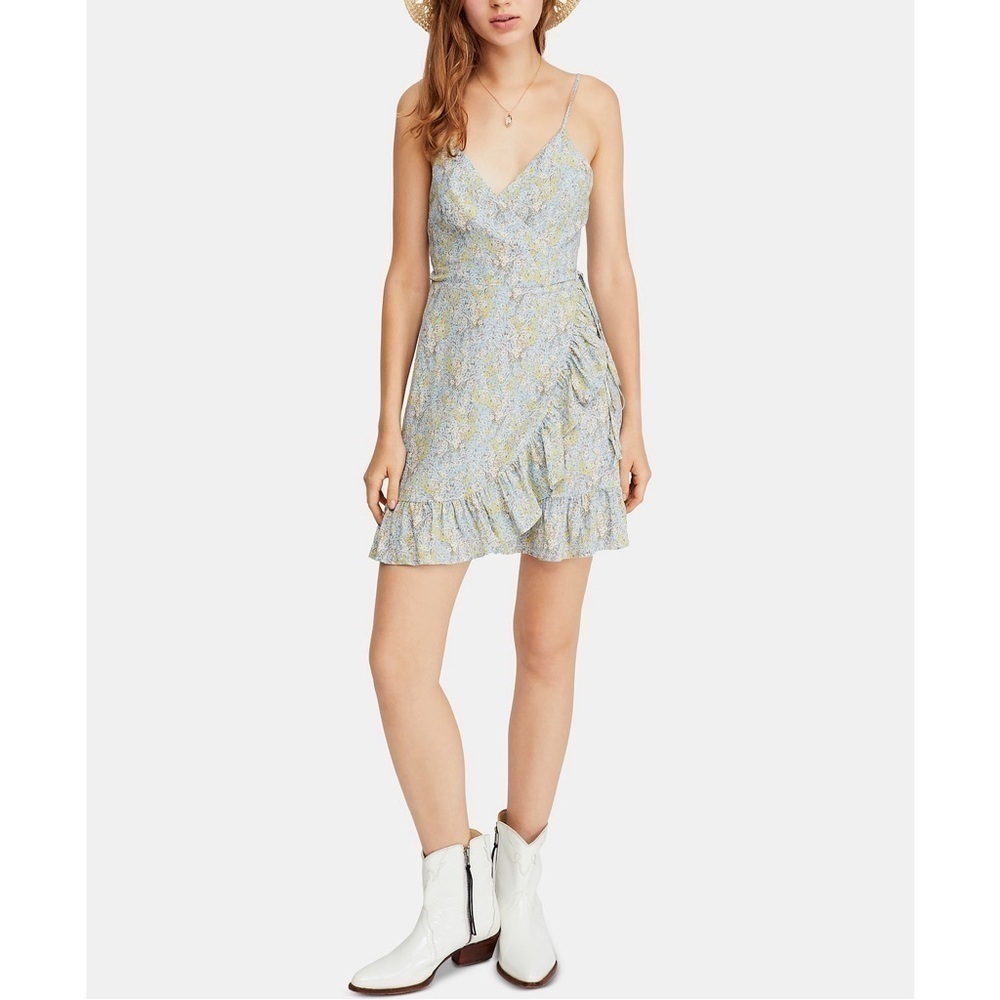 Free People All My Love Printed Wrap Mini Dress Medium